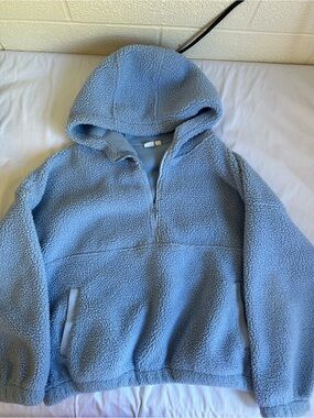 GAP Light Blue Teddy Fleece Half-Zip Hoodie
